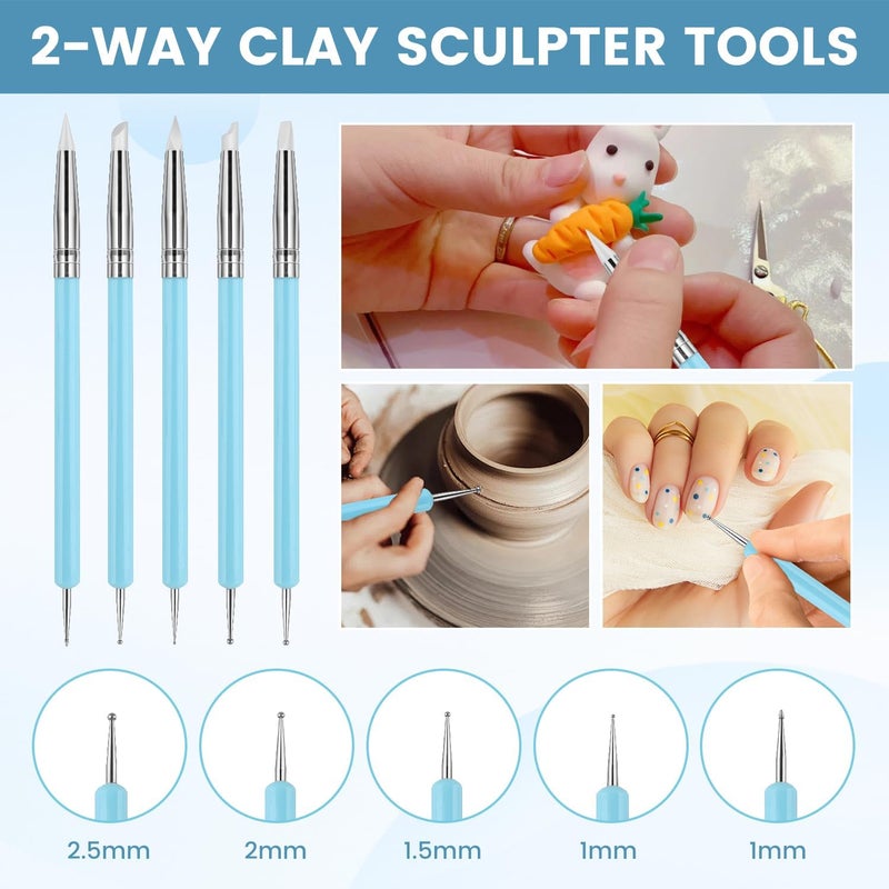 rolyta 14-Piece Polymer Clay Tool Set, Silicone Tip and Ball Stylus Tools for Modeling, Sculpting, and Art Crafting - Image 3